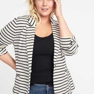 Ponte-Knit Navy & Cream Striped Blazer